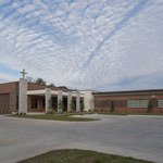  Caption: Holy Ghost Catholic Church Parish Life Center / Holy Ghost Catholic ChurchAbell Crozier Davis Architects Silver Winner / Credits: Ray Urdaz (interior photos, cross closeup, and existing school cross stone wall), all other photos, courtesy of James Peck / The Pixel House